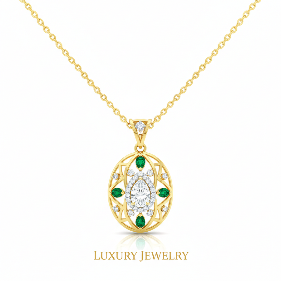 18K gold chain necklace with pendant